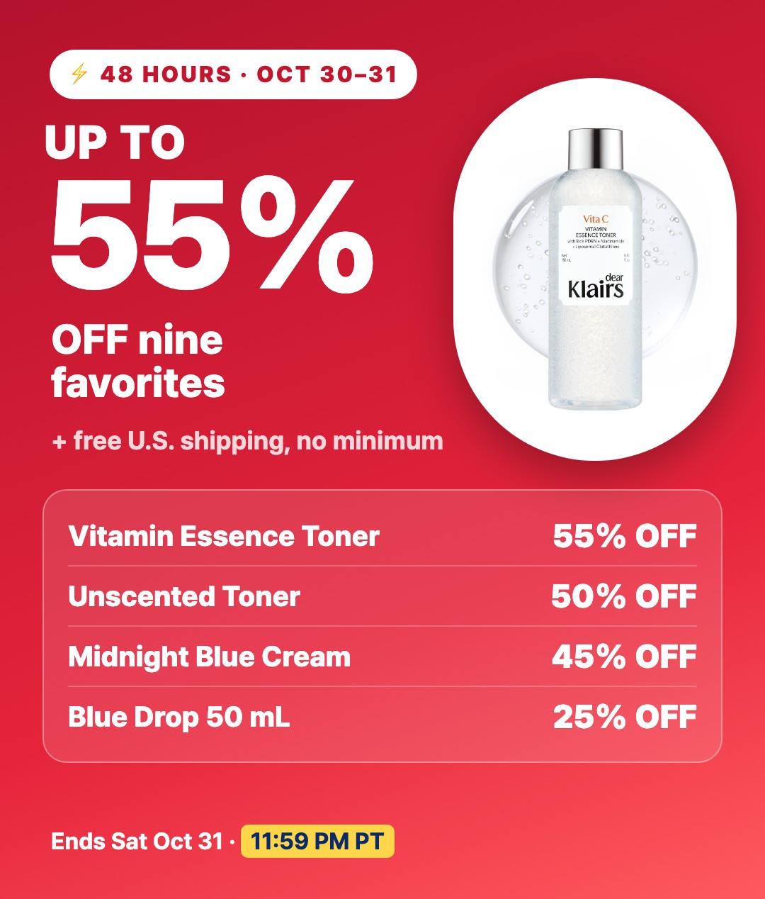October Flash Sale. Up to 55% off + free U.S. shipping, no minimum.