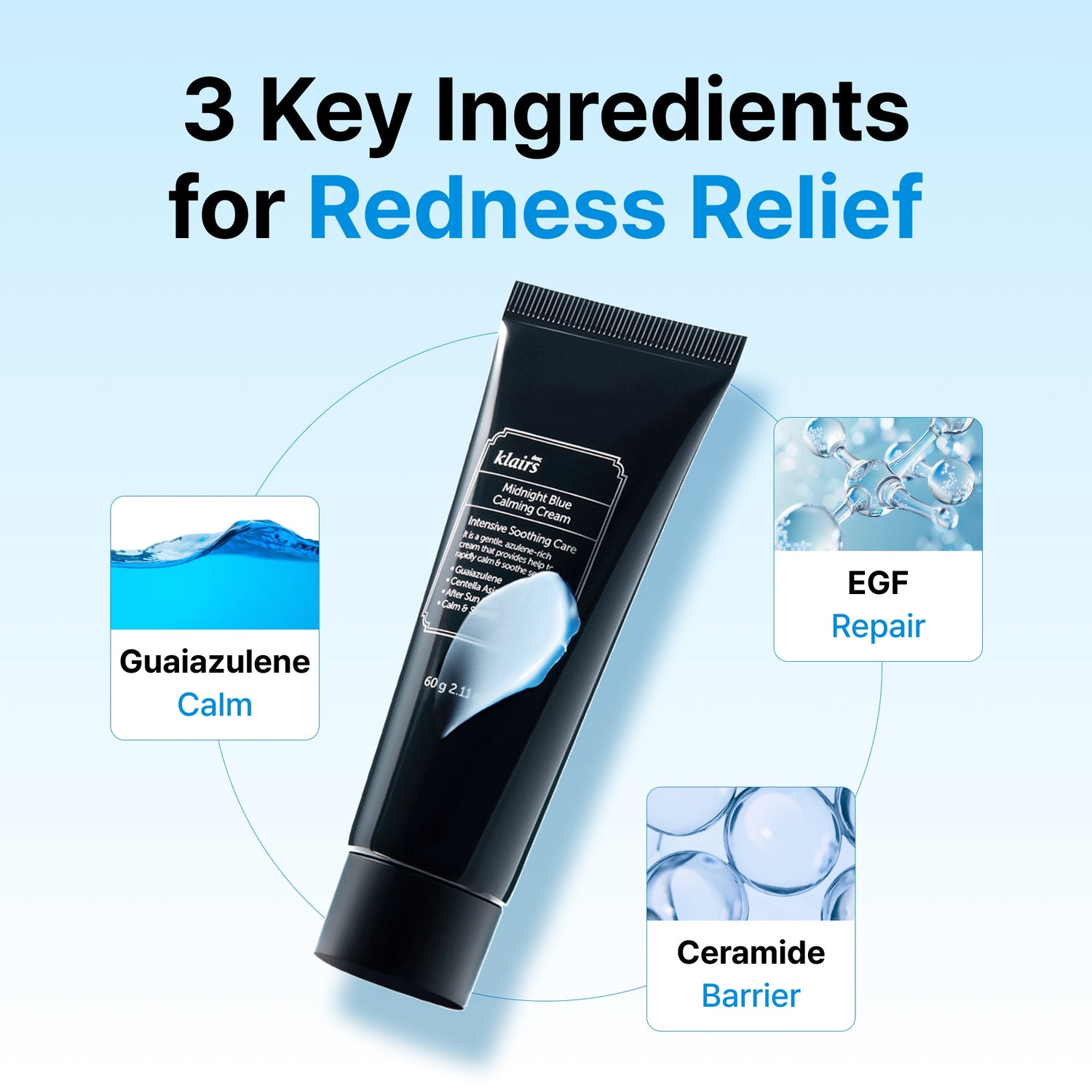 Klairs Midnight Blue Calming Cream key ingredients for redness relief