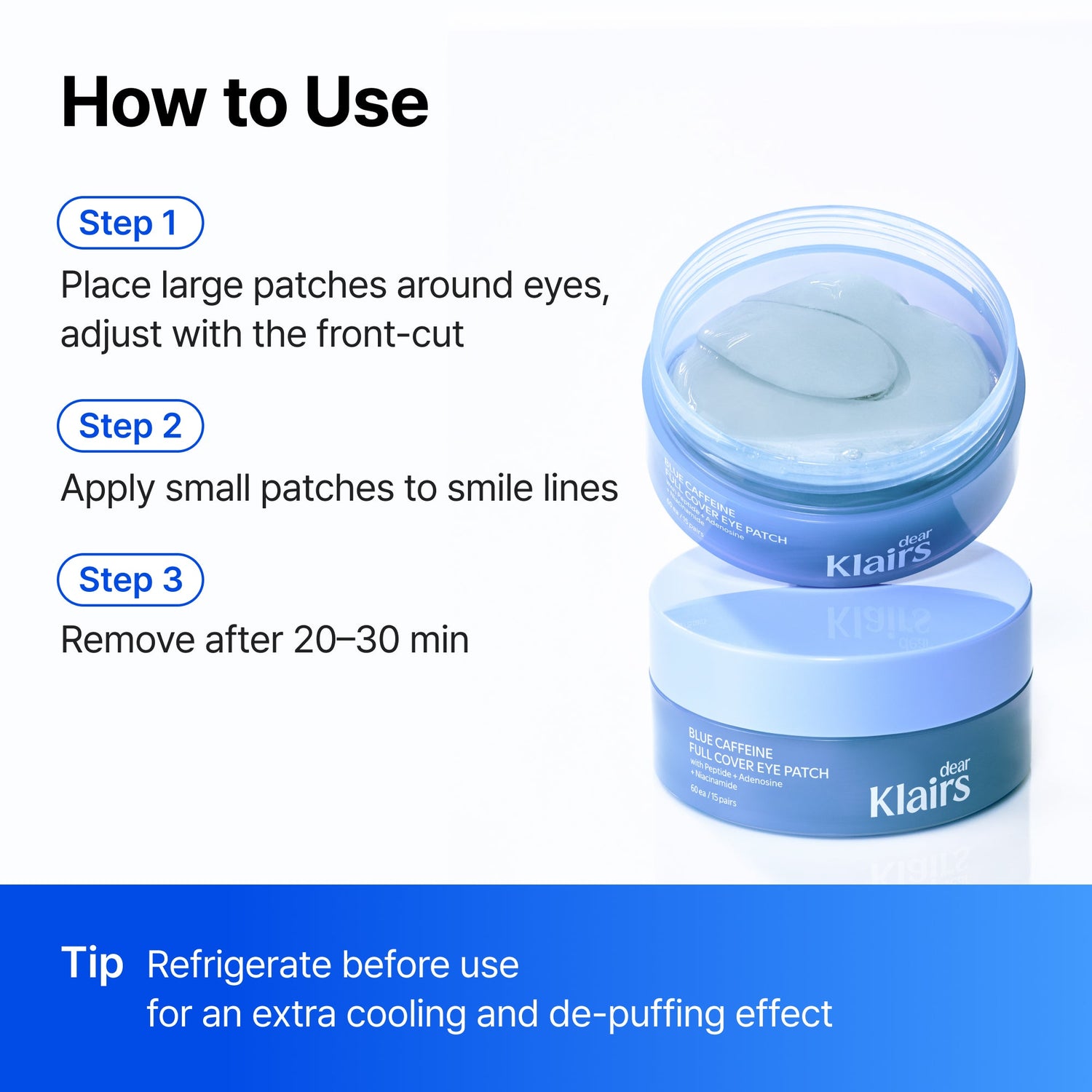 How to use Klairs Blue Caffeine Full Cover Eye Patch — application steps for hydrogel eye patches