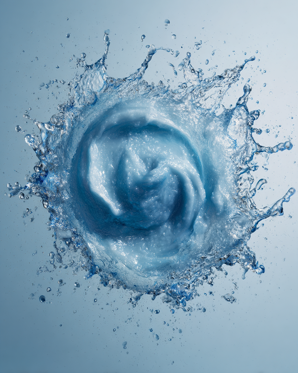 Blue water splash — choosing between water, oil, and cooling face mists