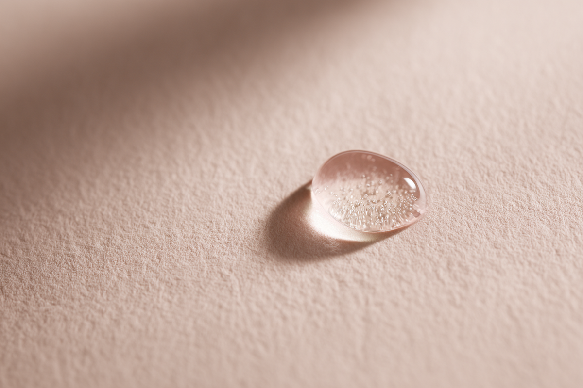 A single soft droplet on warm textured paper