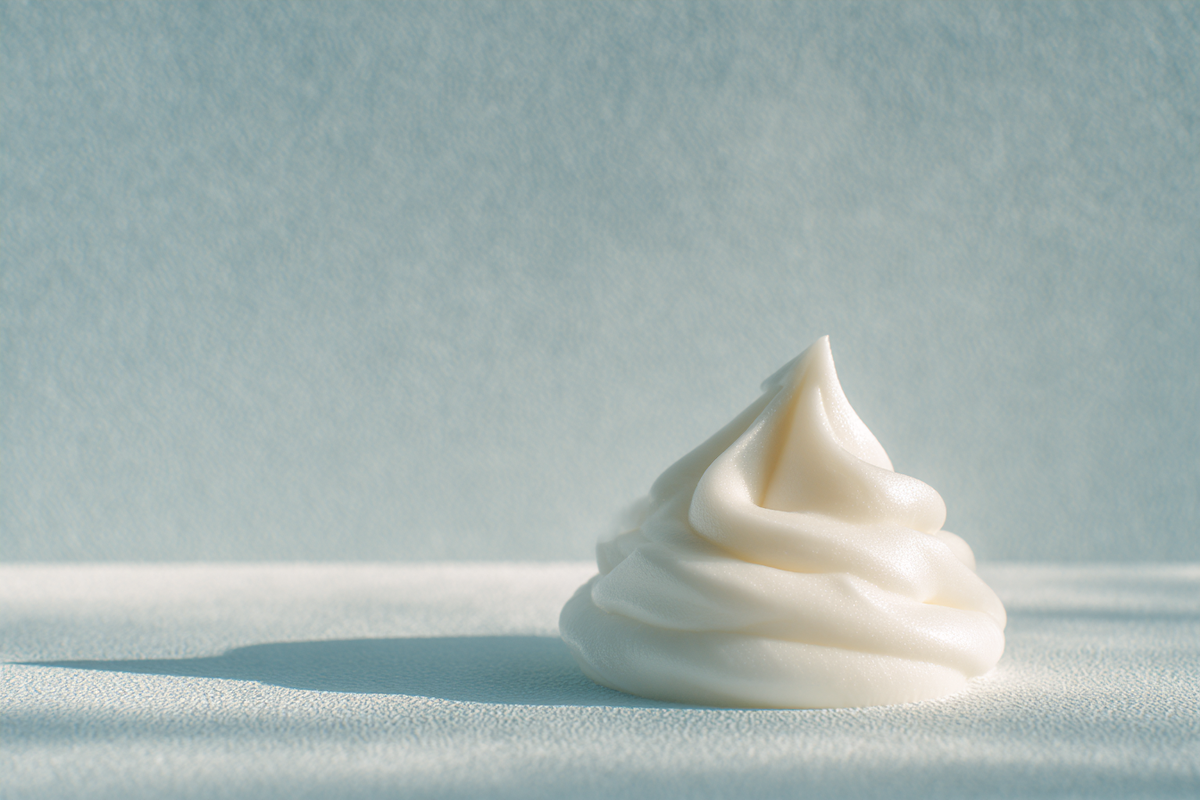 A soft white cream swirl in gentle daylight