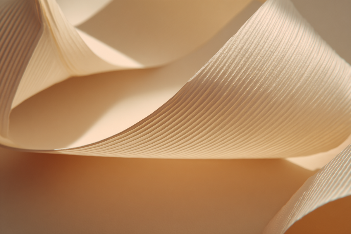 A soft folded ribbon of material in warm neutral tones