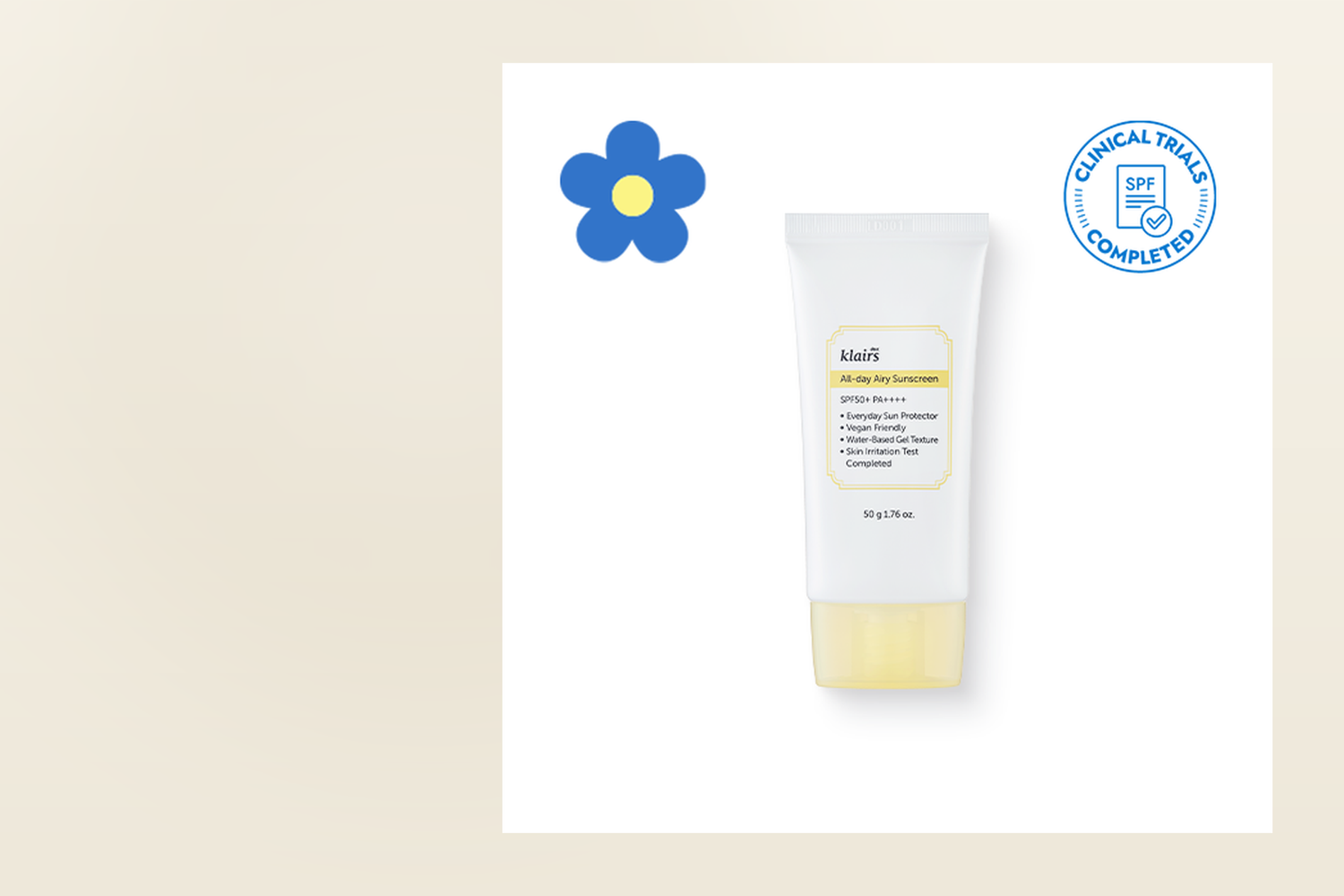Klairs All-day Airy Sunscreen on a soft neutral background