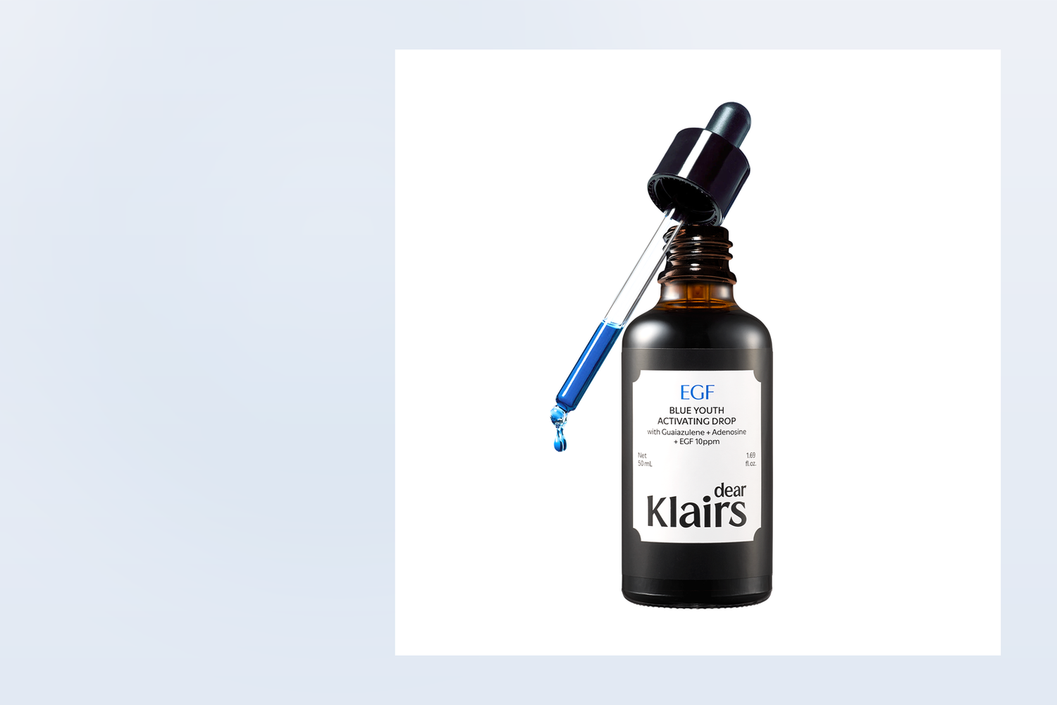 Klairs EGF Blue Youth Activating Drop on a soft neutral background