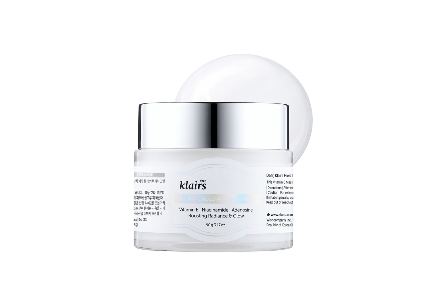 Klairs Freshly Juiced Vitamin E Mask jar on a clean white background