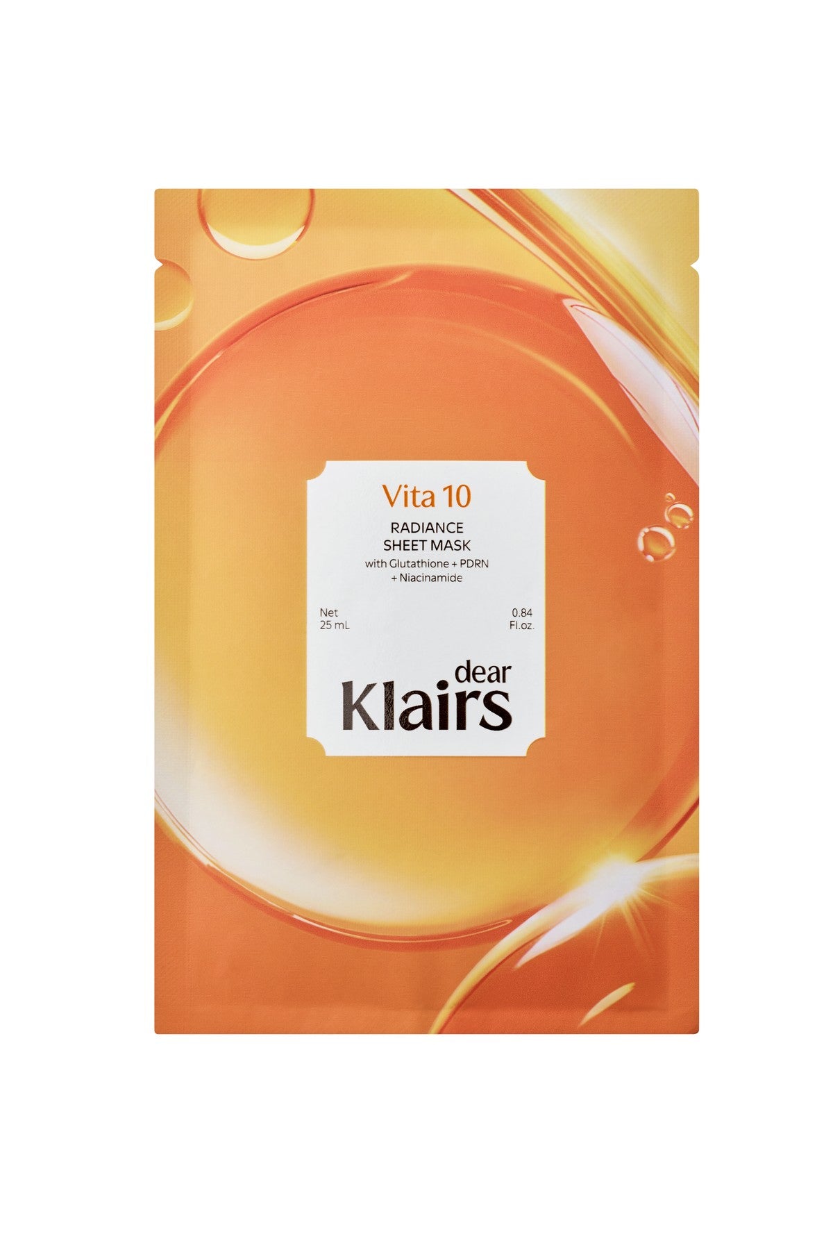 Dear Klairs Vita 10 Radiance Sheet Mask single 25 mL pouch front on white background
