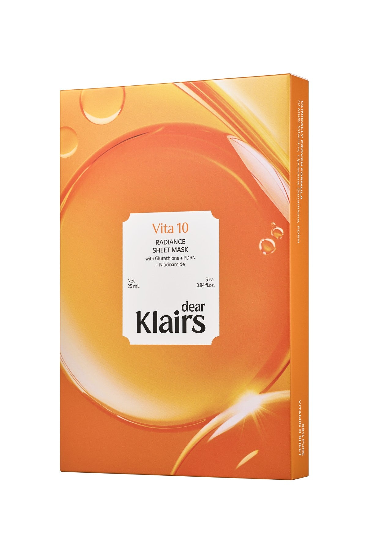 Dear Klairs Vita 10 Radiance Sheet Mask 5 sheet set box on white background