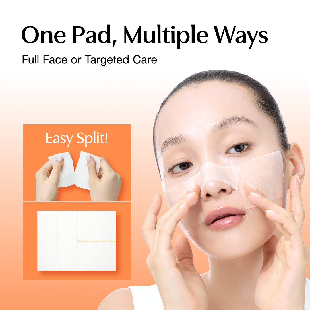 Official Klairs Vitamin Skin Prep Pad graphic showing one pad used multiple ways for full face or targeted care