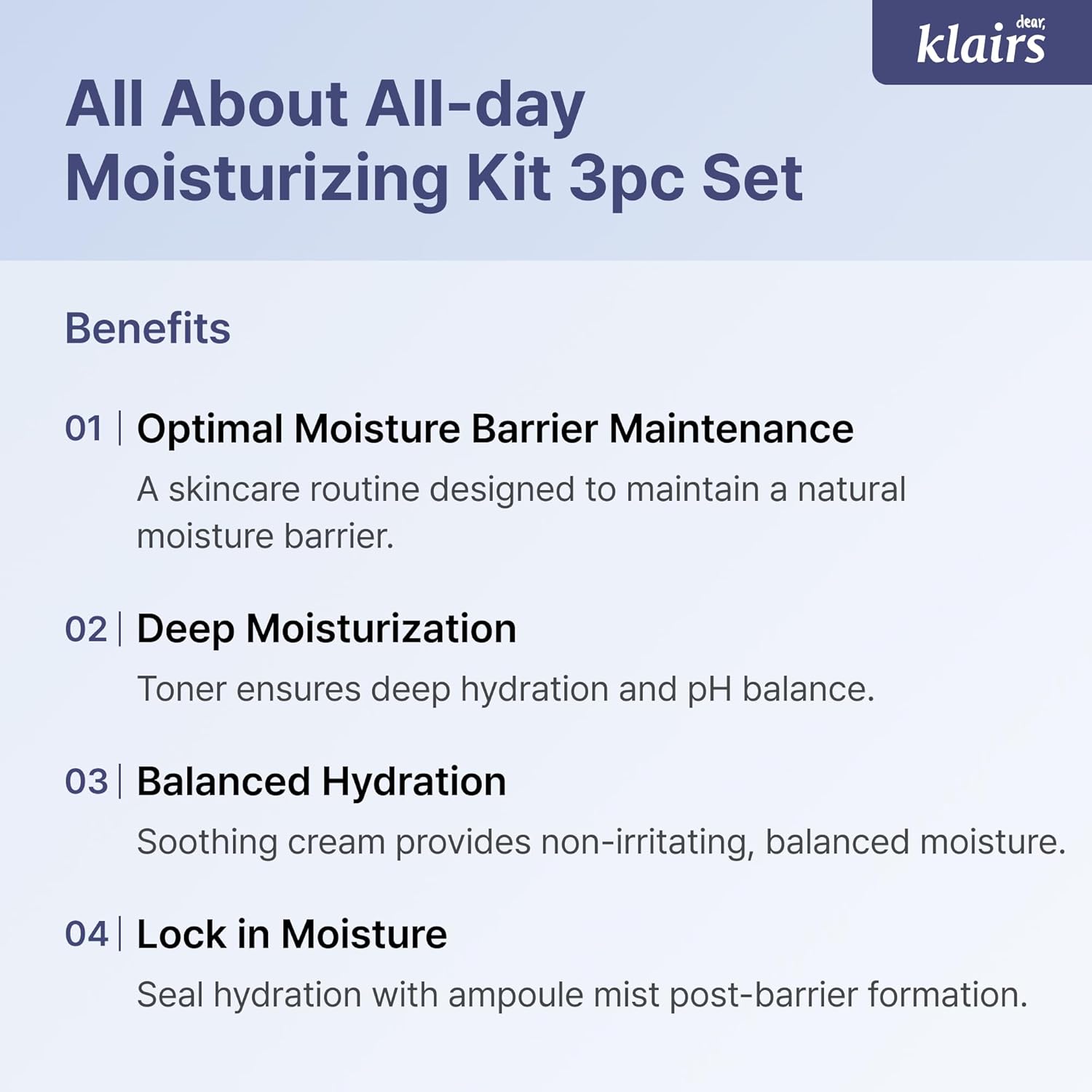 All Day Moisturizing Kit, 3pc, toner, cream, mist