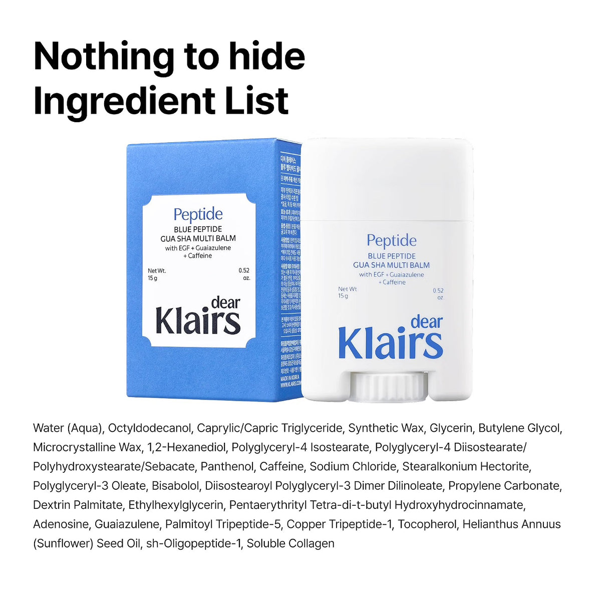Blue Peptide Gua Sha Multi Balm formula ingredients and packaging