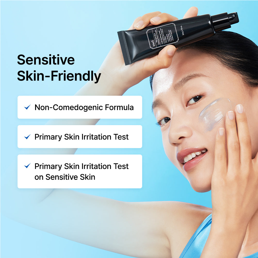 Midnight Blue Clearing Water Cream sensitive skin-friendly test and non-comedogenic formula graphic