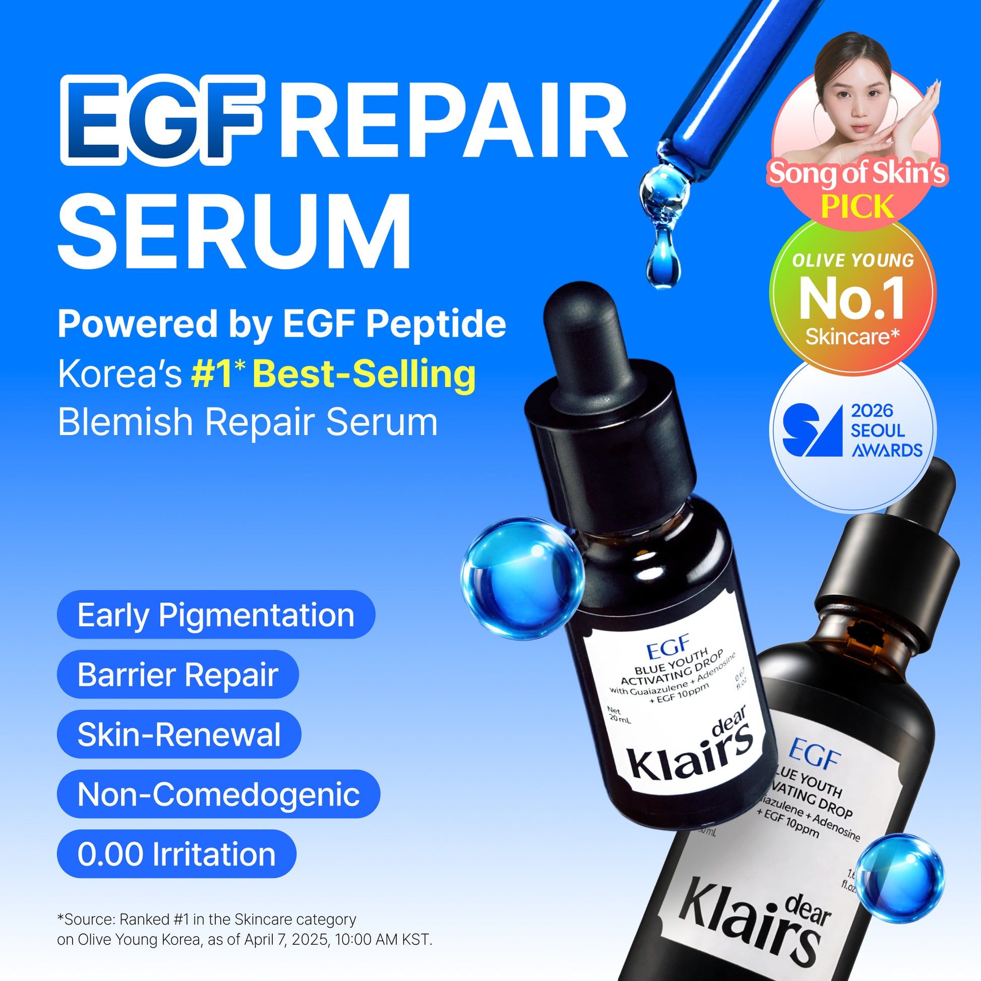 Korean EGF Repair Serum — DearKlairs Blue Youth Activating Drop 1.69 Fl Oz