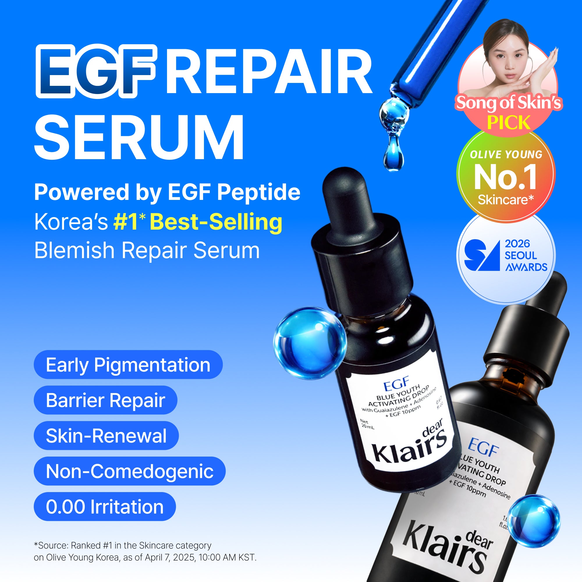 Korean EGF Repair Serum — DearKlairs Blue Youth Activating Drop 1.69 Fl Oz