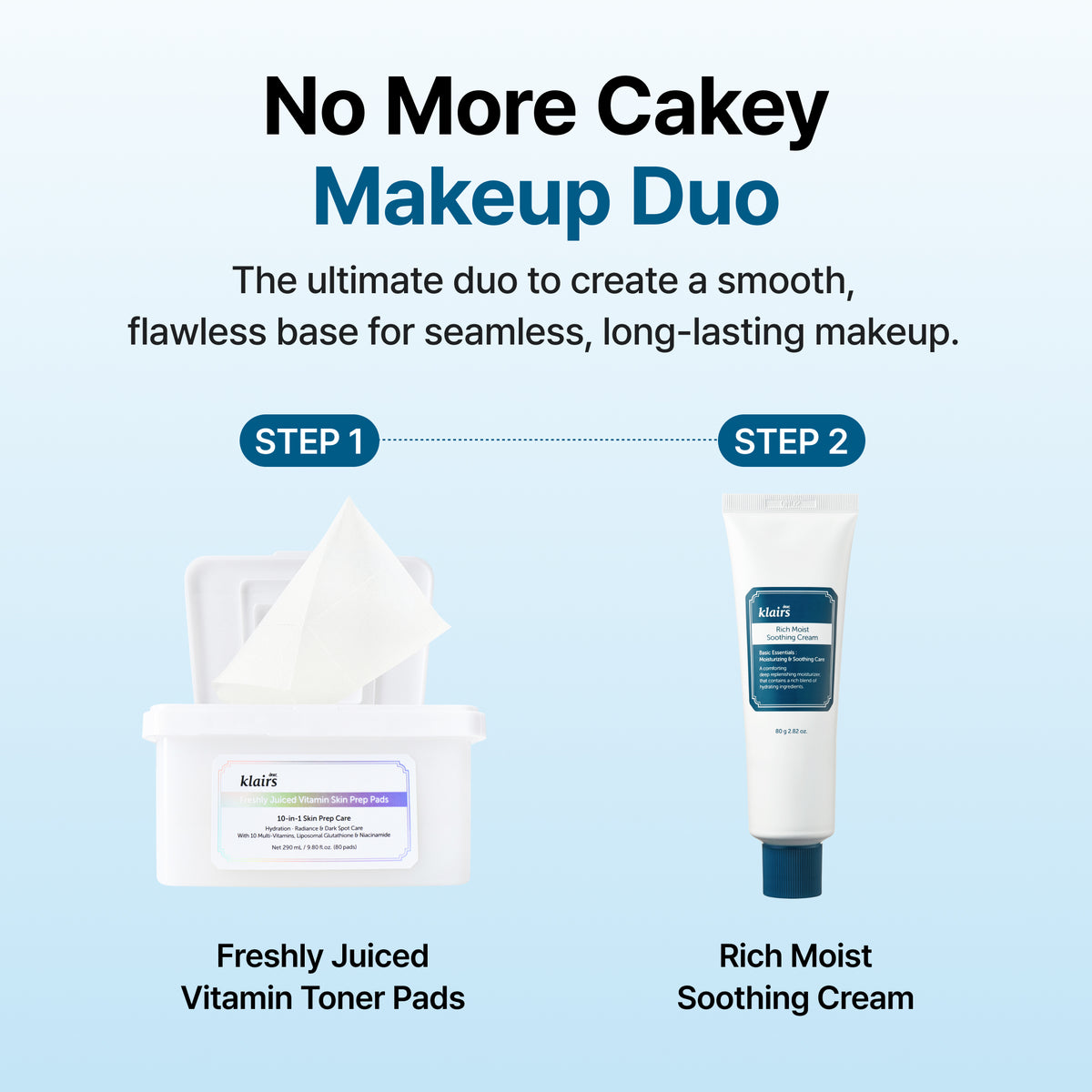 Klairs Rich Moist Soothing Cream paired with Freshly Juiced Vitamin Toner Pads graphic