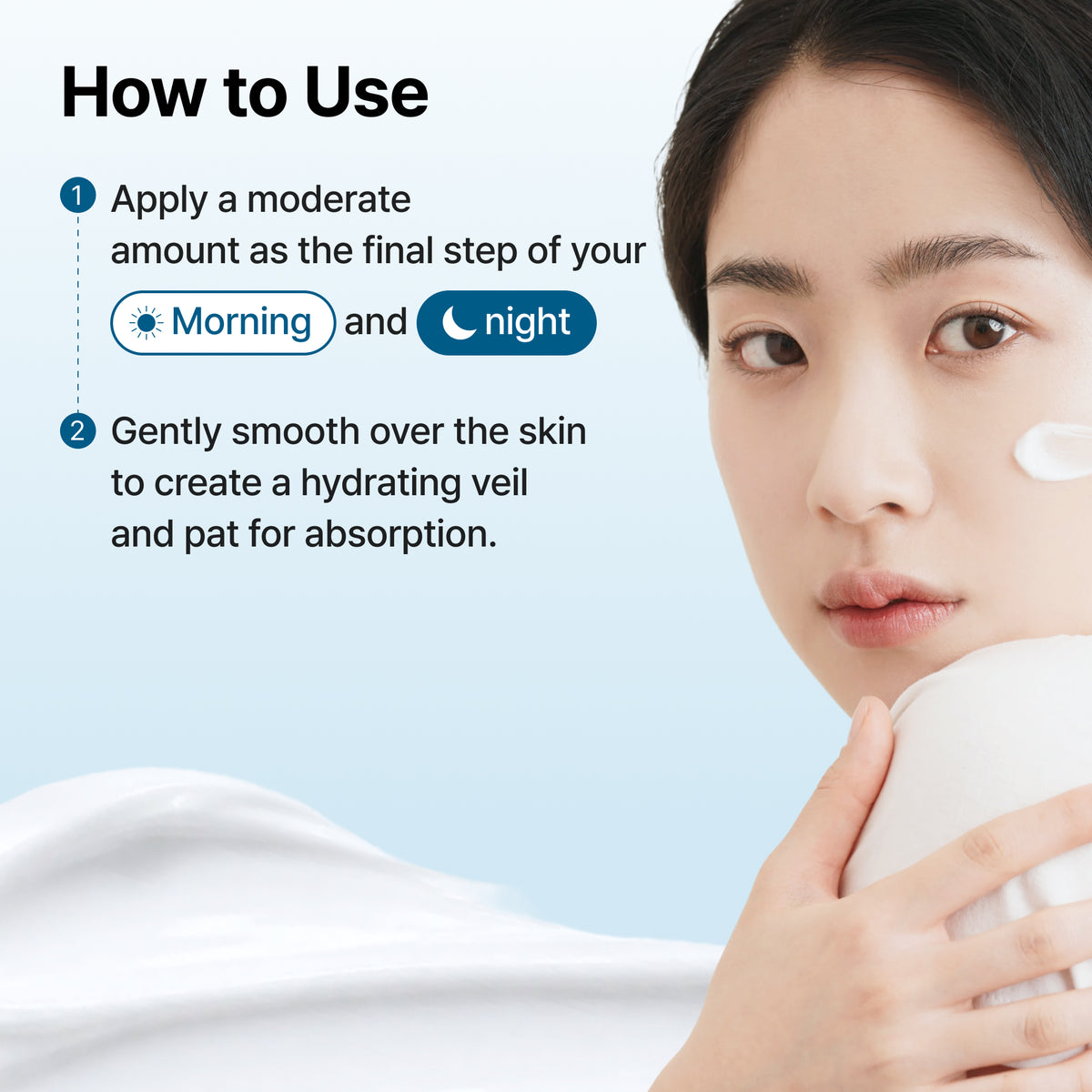 Klairs Rich Moist Soothing Cream how to use morning and night graphic