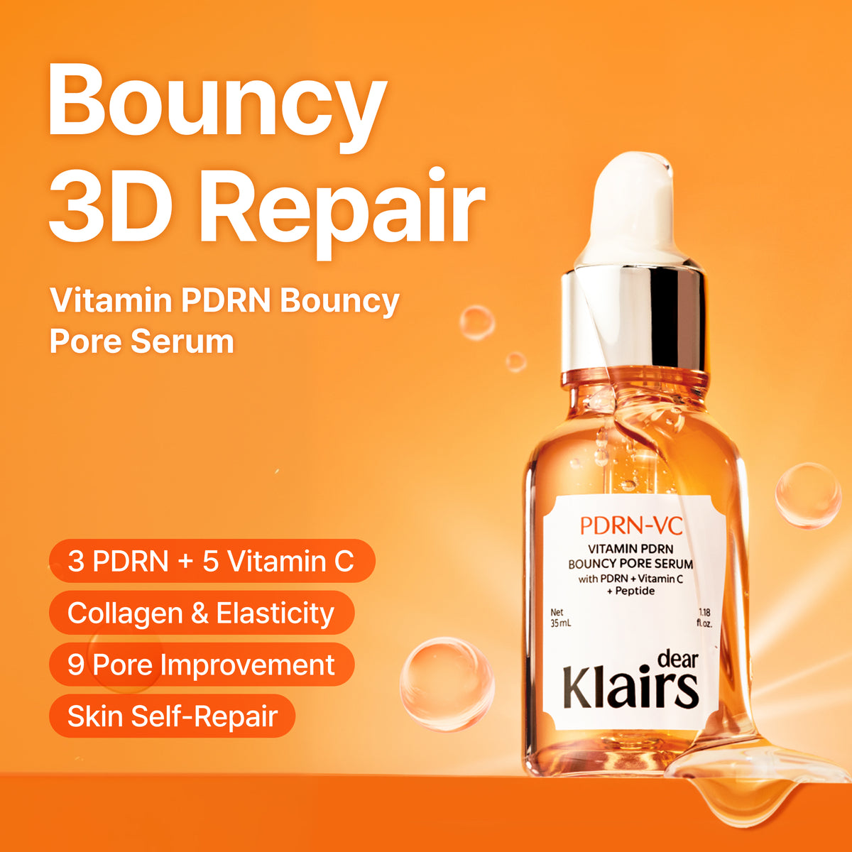 Official Klairs Vitamin PDRN Bouncy Pore Serum Bouncy 3D Repair graphic