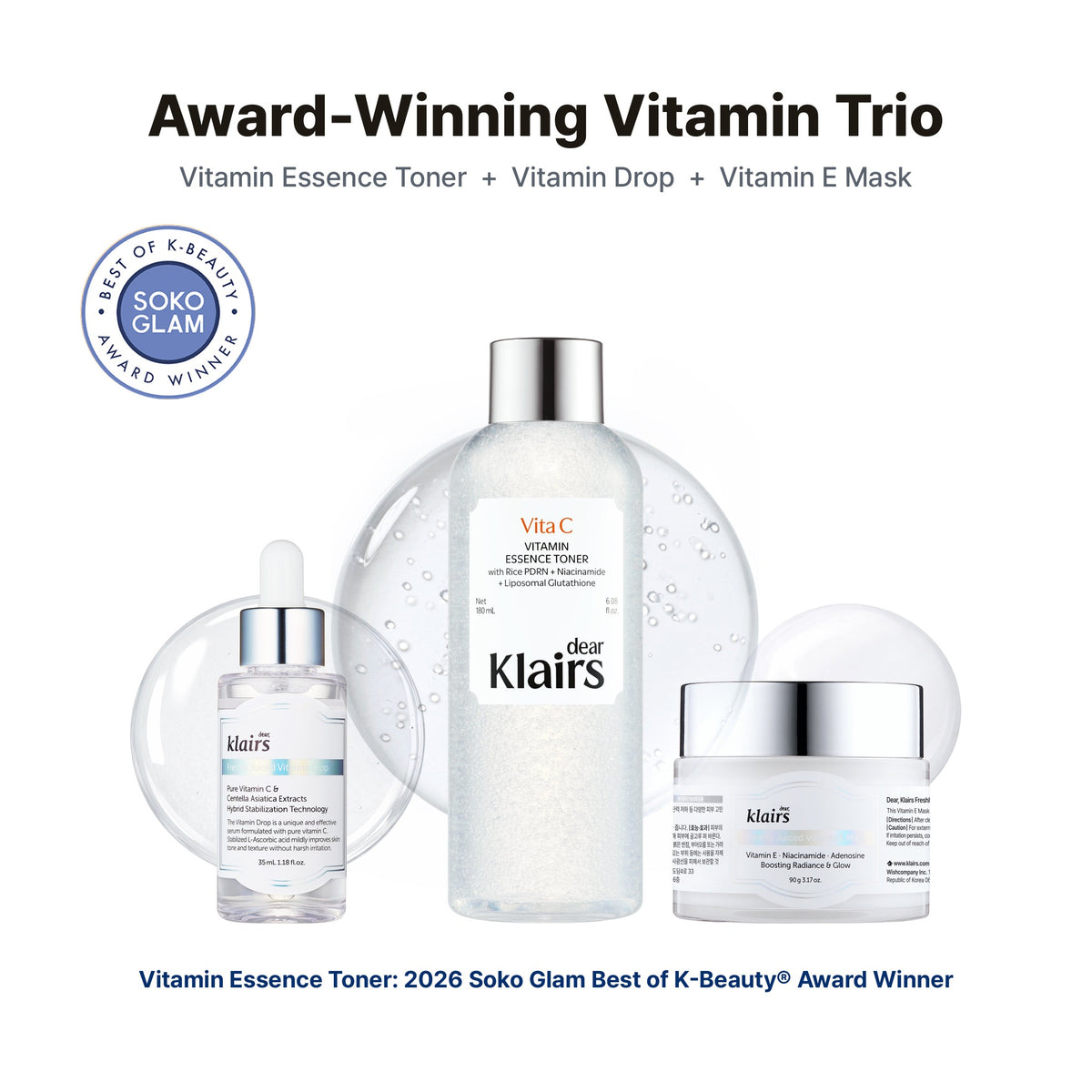 Award-Winning Vitamin Trio: Vitamin Essence Toner, Vitamin Drop, Vitamin E Mask