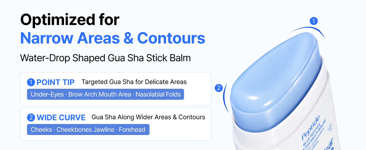 Blue Peptide Gua Sha Multi Balm pointed tip and wide curve guide