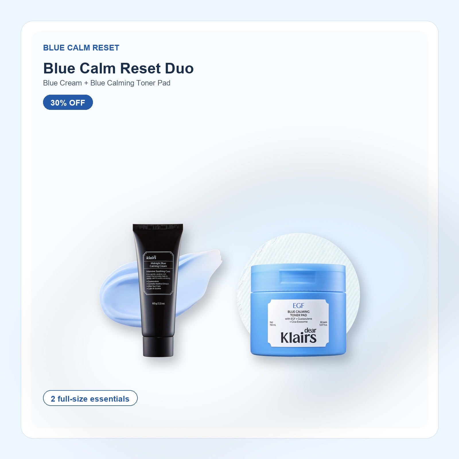 Blue Calm Reset Duo product set with included Klairs full-size products