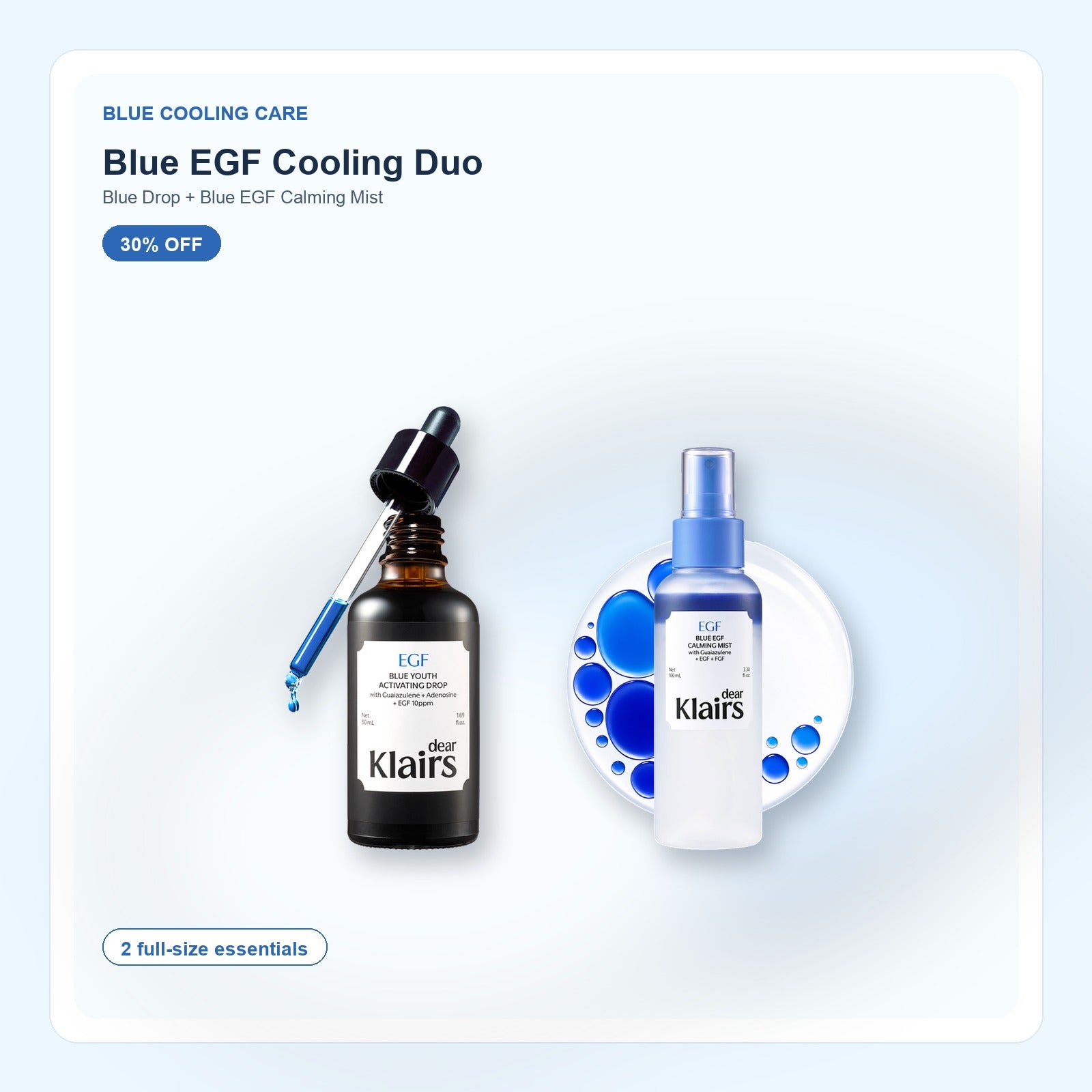 Blue EGF Cooling Duo product set with included Klairs full-size products