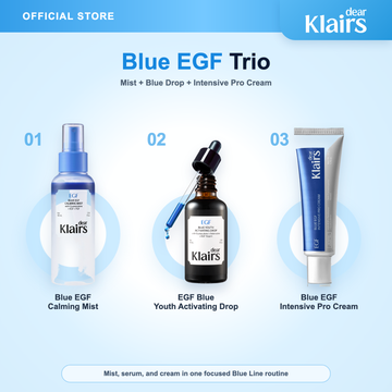 Blue EGF Trio | Blue EGF Calming Mist 150ml + Blue Youth Activating Drop EGF Facial Serum 50ml + EGF Intensive Pro Cream 50g