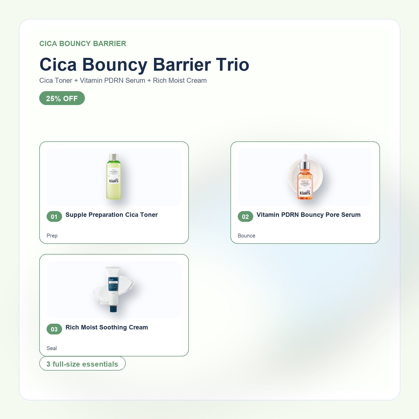 Cica Bouncy Barrier Trio with included Dear Klairs products