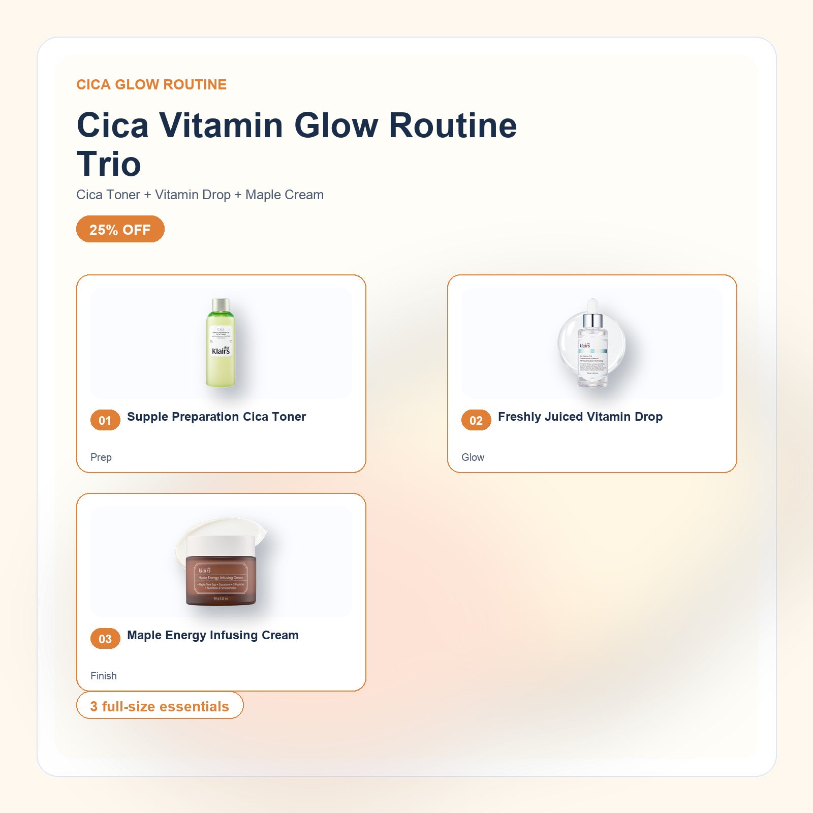Cica Vitamin Glow Routine Trio with included Dear Klairs products