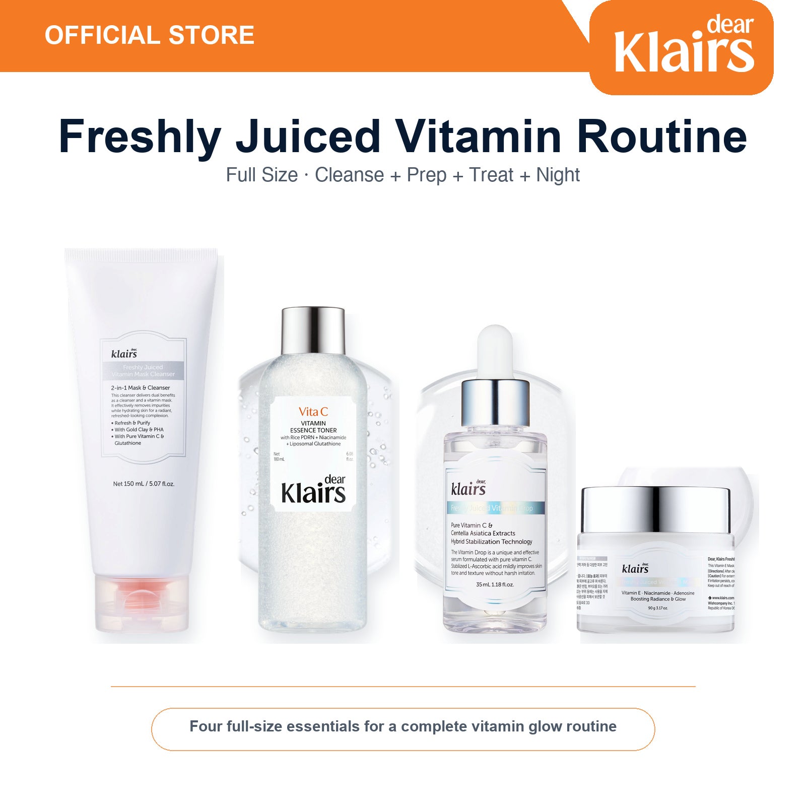 Freshly Juiced Vitamin Routine with four full-size Dear Klairs products
