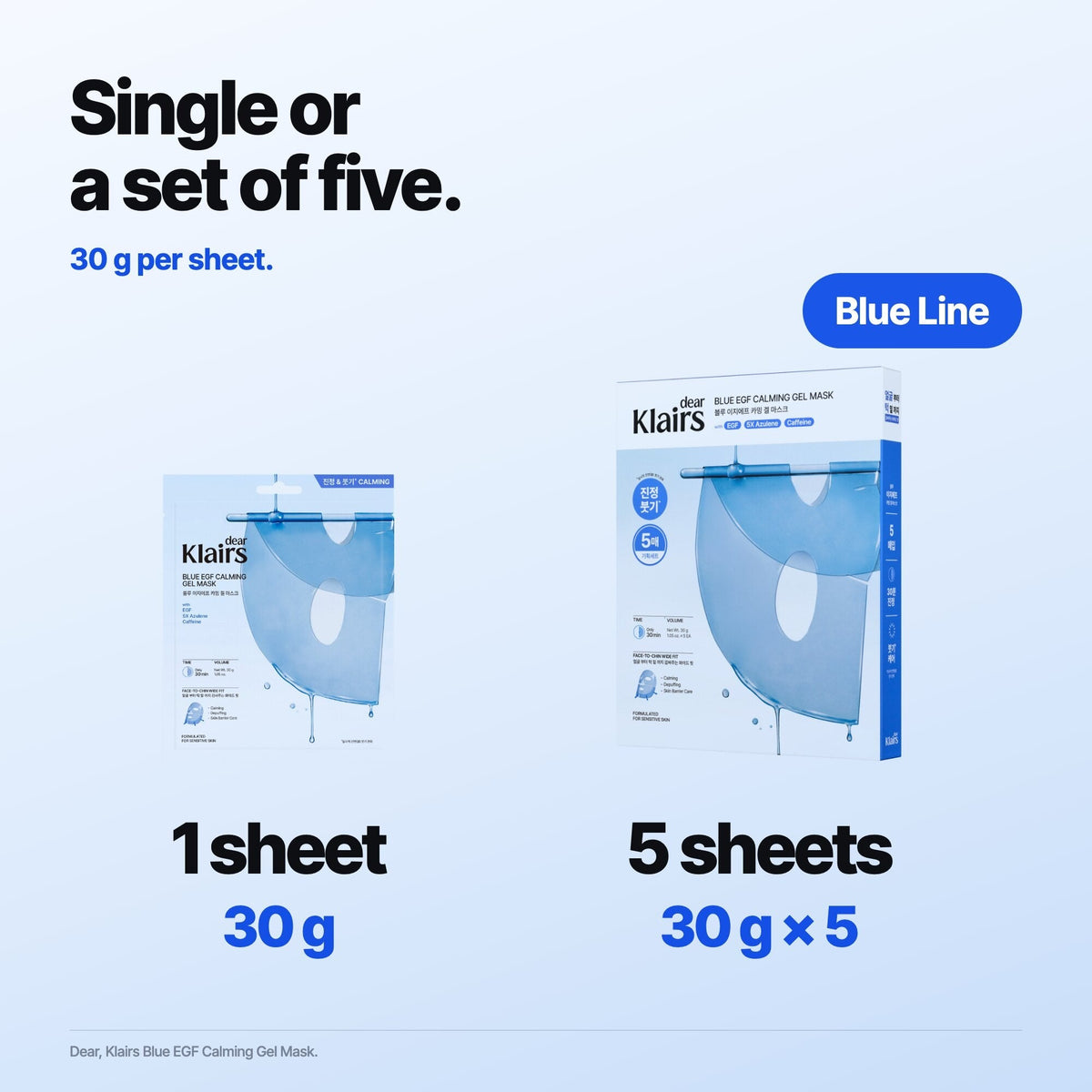 Blue EGF Calming Gel Mask single sheet and five-sheet set