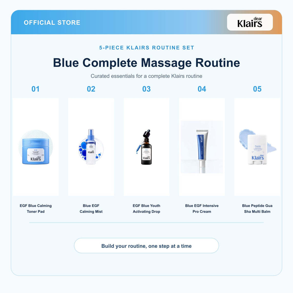Klairs bundle feature image | titled white product areas | 2026-09-14 | blue-complete-massage-routine