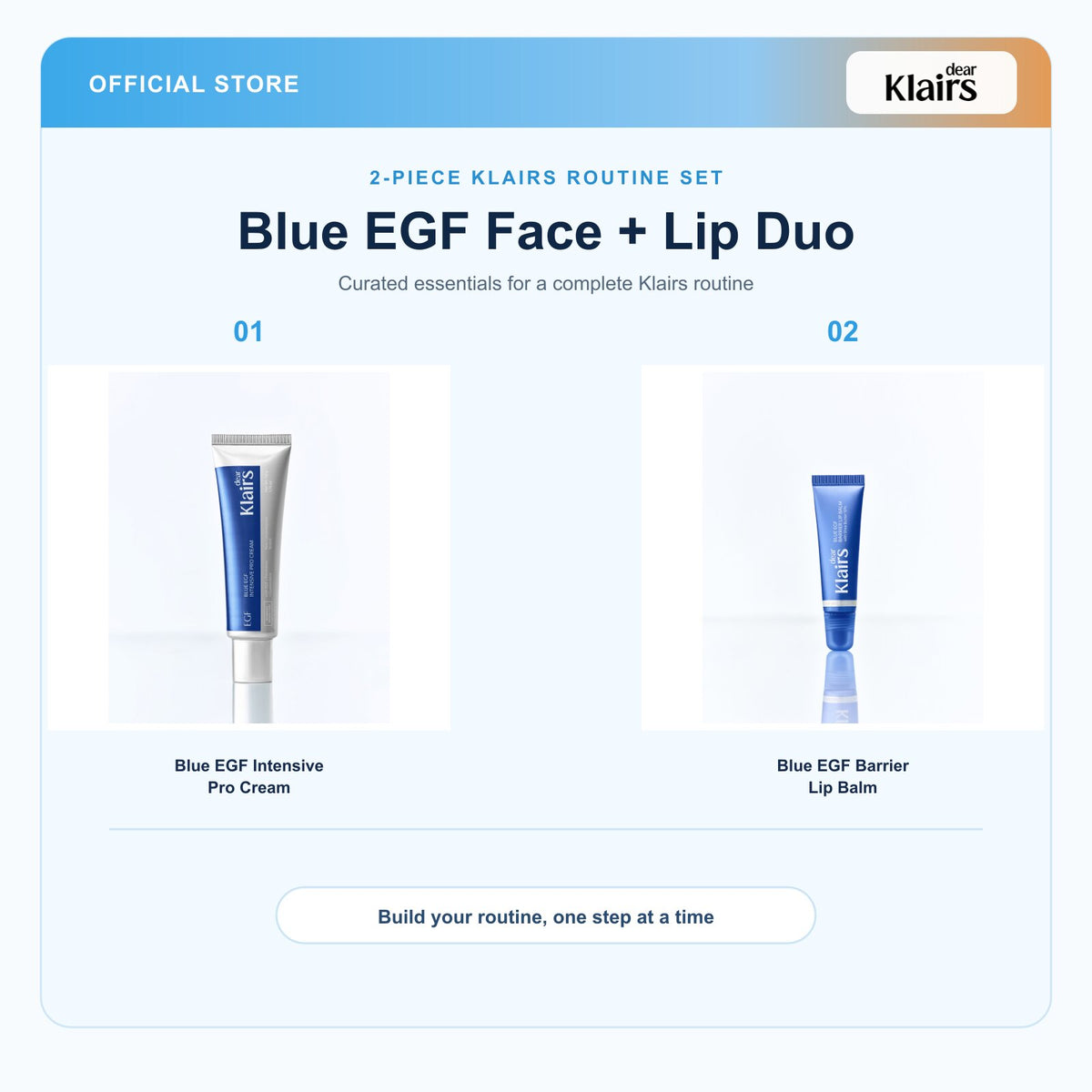 Klairs bundle feature image | titled white product areas | 2026-09-12 | blue-egf-face-lip-duo