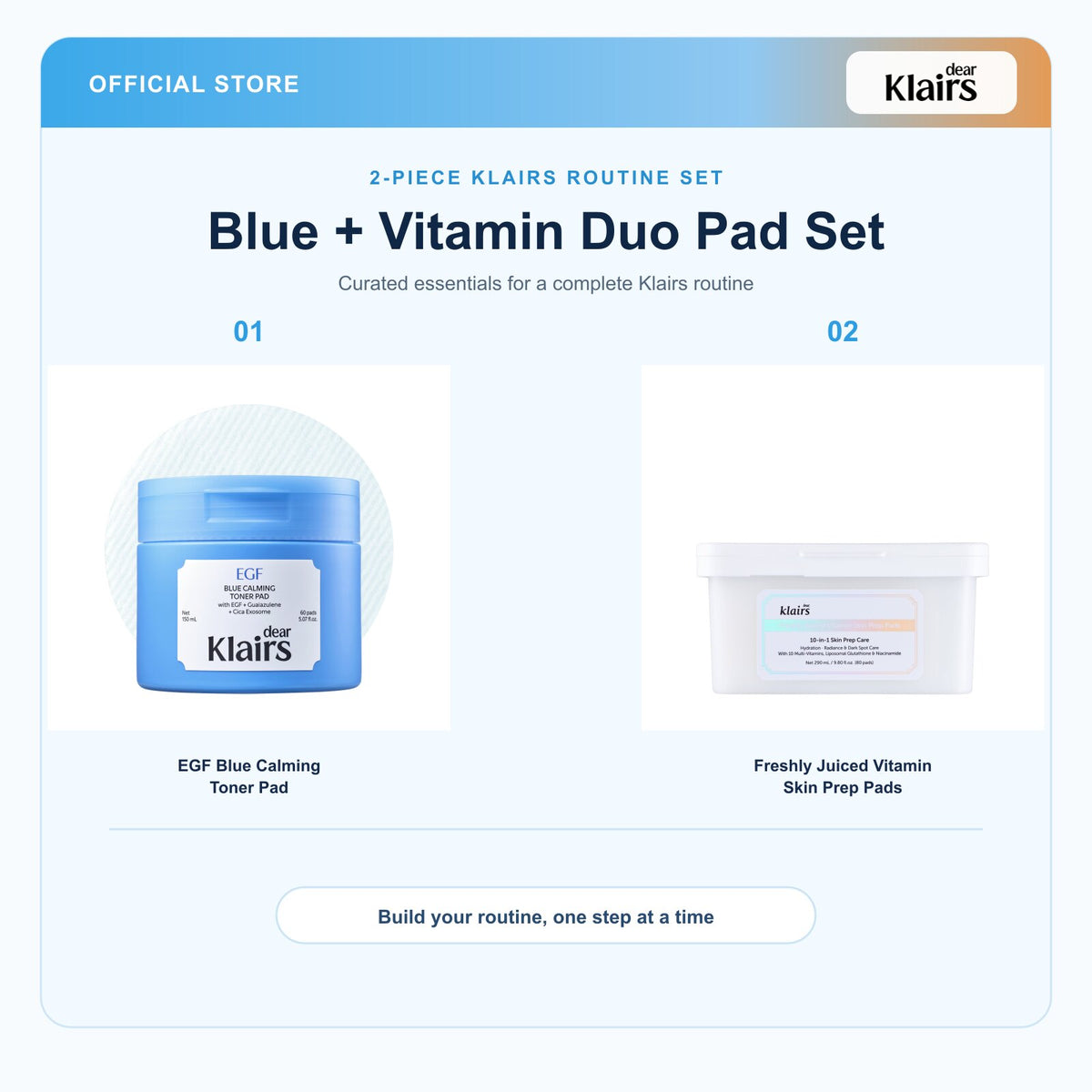 Klairs bundle feature image | titled white product areas | 2026-09-12 | blue-vitamin-duo-pad-set