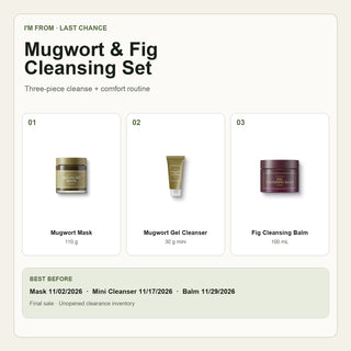 I'm From Mugwort and Fig Last Chance Cleansing Set with Mugwort Mask, Mugwort Gel Cleanser mini, and Fig Cleansing Balm