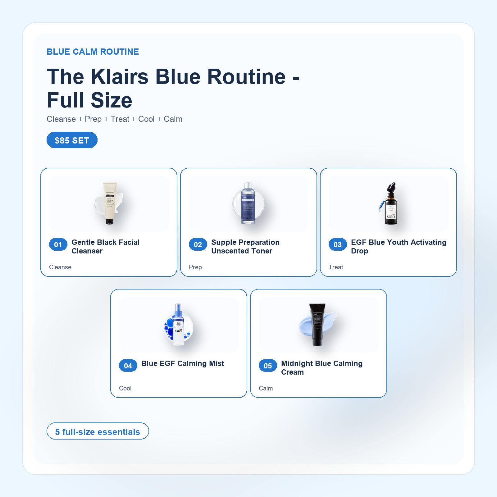 The Klairs Blue Routine - Full Size routine bundle with included Dear Klairs products