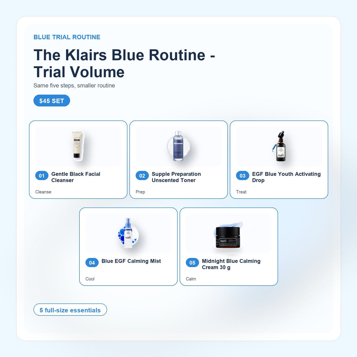 The Klairs Blue Routine - Trial Volume routine bundle with included Dear Klairs products