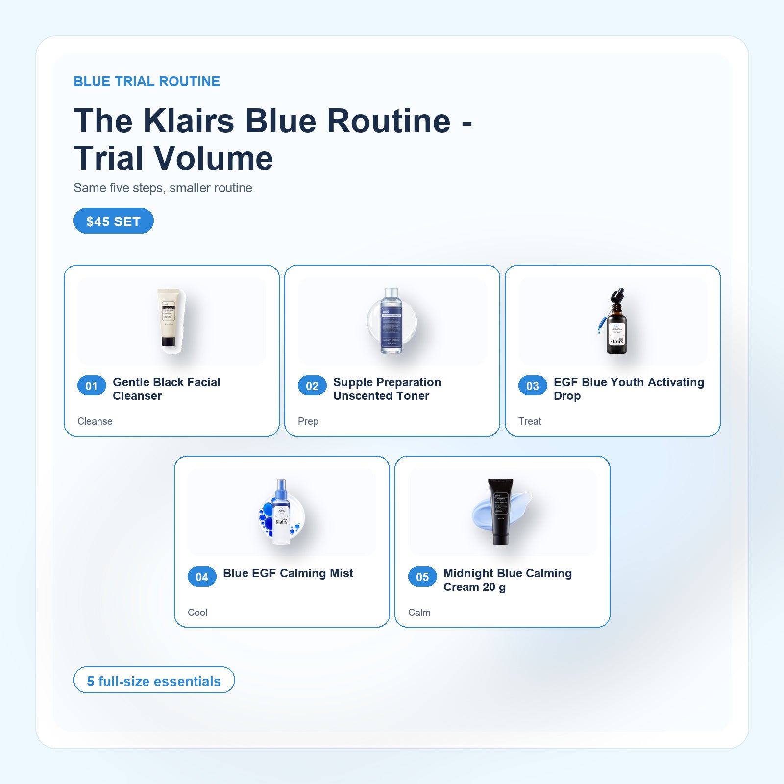 The Klairs Blue Routine - Trial Volume routine bundle with included Dear Klairs products